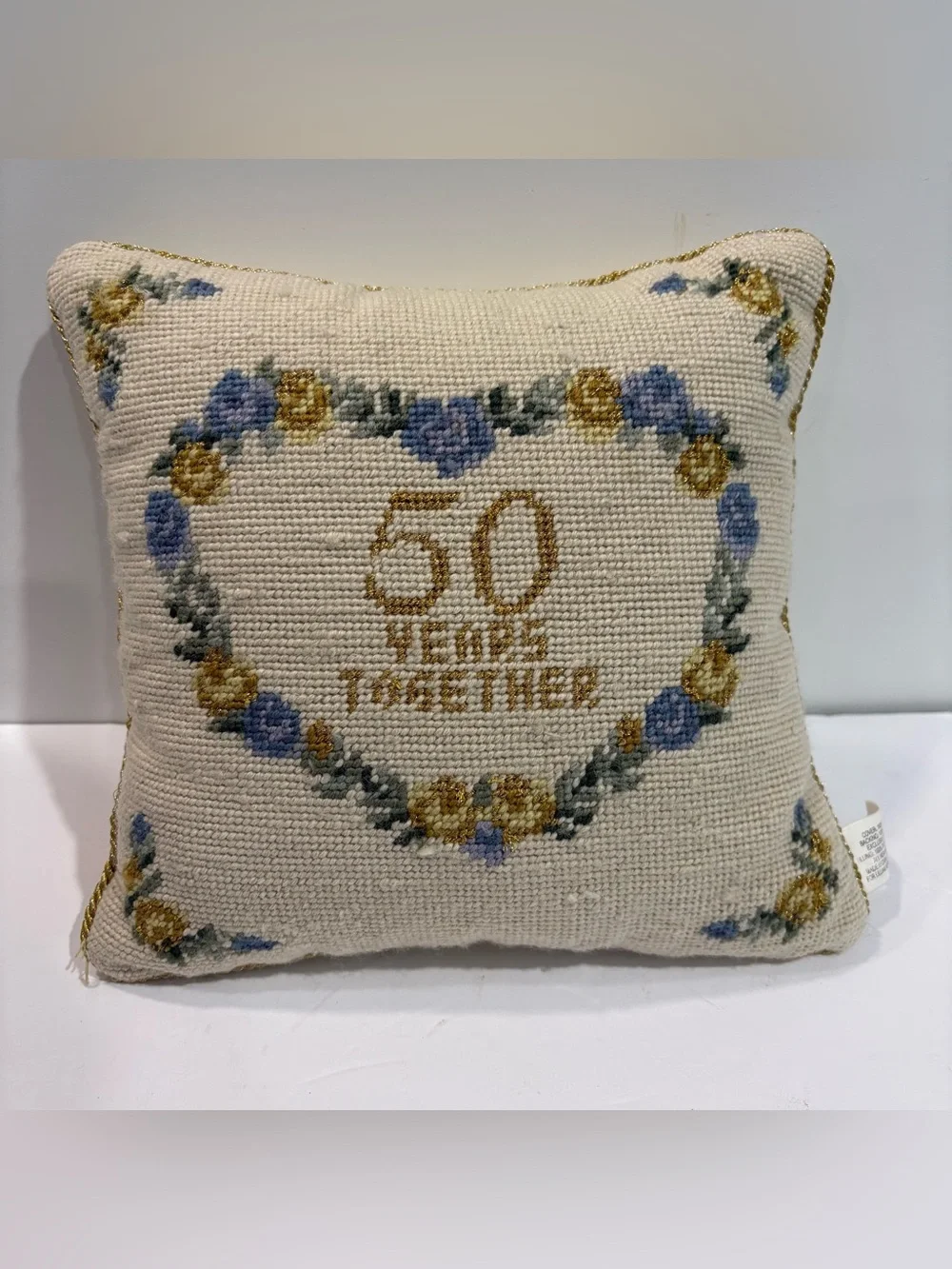 Vtg Lillian Vernon Needlepoint Floral Throw Pillow 50 Years Together Velvet Wool